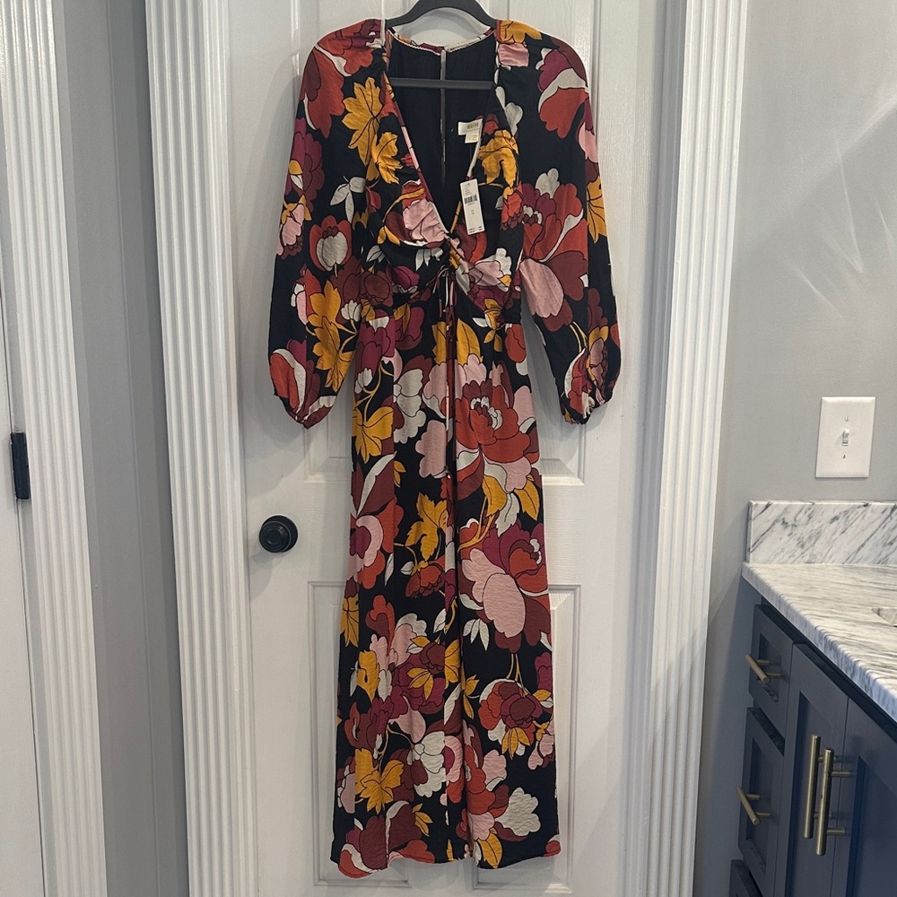 Maeve Floral Long Sleeve Dress - Black, Pink, Gold